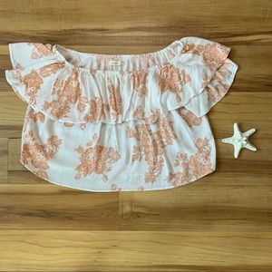 Mind Code Floral Print Off-Shoulder Ruffle Top